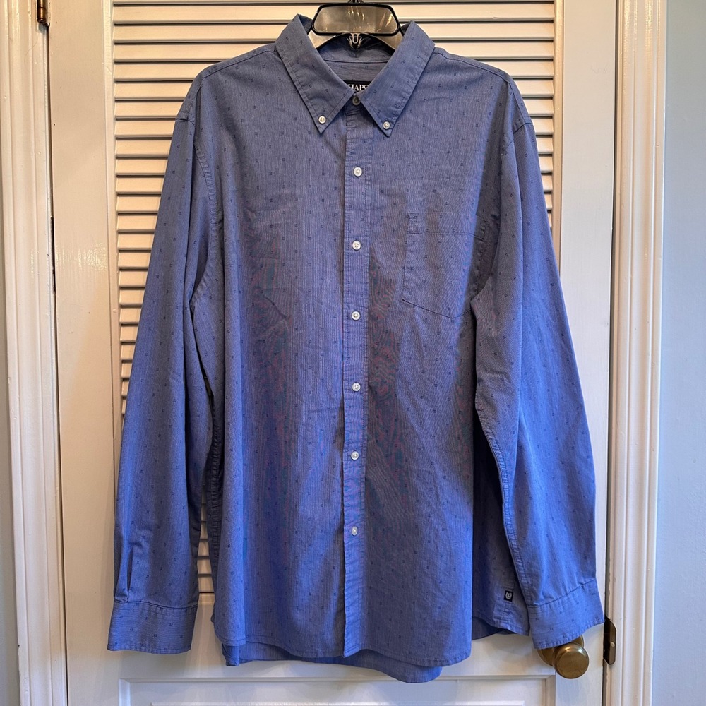 Chaps XXL Mens Blue Stretch Easy Care Long Sleeve Button Down Shirt